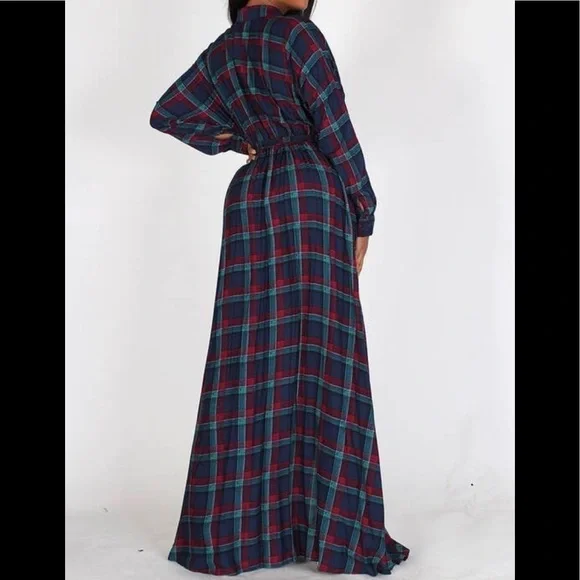 Plaid Maxi Dress, loose fit, with belt/pockets - Picture 4 of 5